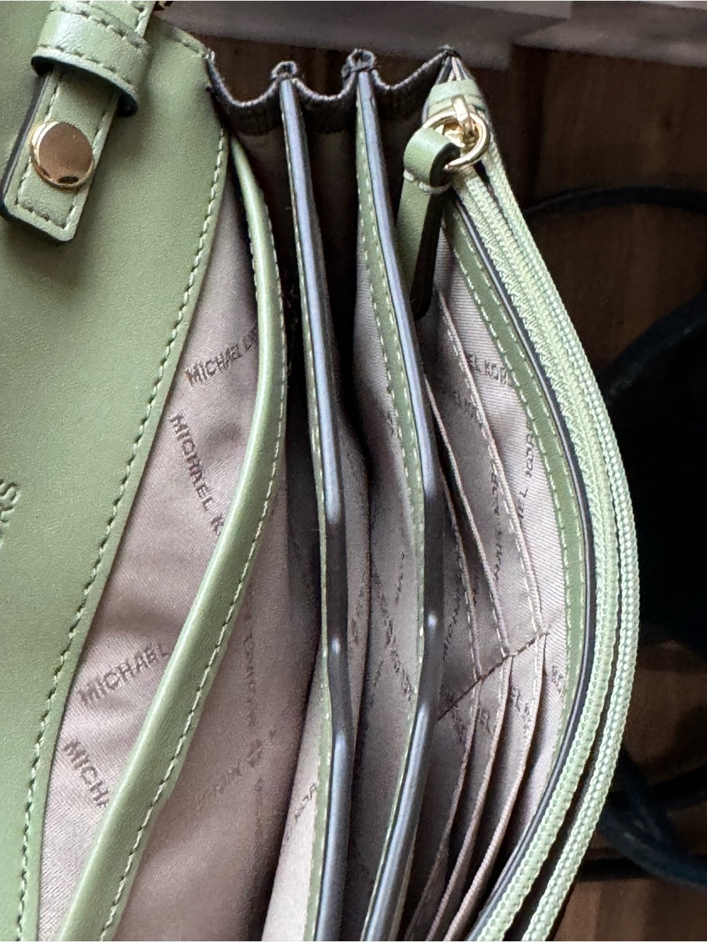 Michael Kors Green and Brown Crossbody Wallet Purse - Picture 5 of 6